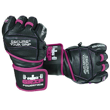 Grip Power Pads Leather Gym Gloves for Women – Built-in 2" Wrist Wraps, Pink Weightlifting, Powerlifting, Bodybuilding Workout
