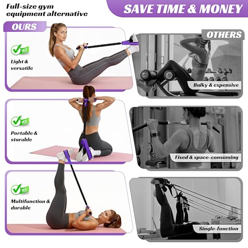 Multifunction Pedal Resistance Band with Handle, 50LBS Foot Pedal Resistance Bands for Core/ABS, Arm, Waist, Abdomen, Leg Workout, Portable Sit Up Exercise Equipment for Women