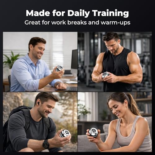 Auto-Start Wrist Gyro Ball, All Metal Wrist and Forearm Trainer with LED Light, Gyroscopic Hand Exerciser for Grip Strength, Includes Storage Bag