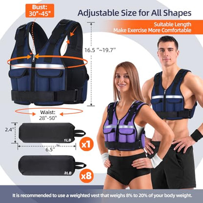 Sportneer Adjustable Weighted Vest Weights: 2-18 lbs/2-42 lbs Washable Weight Vest for Walking 16 In 1 Fast Adjust Rucking Vest for Women and Men Home Gym Running Jogging Strength Training Vests