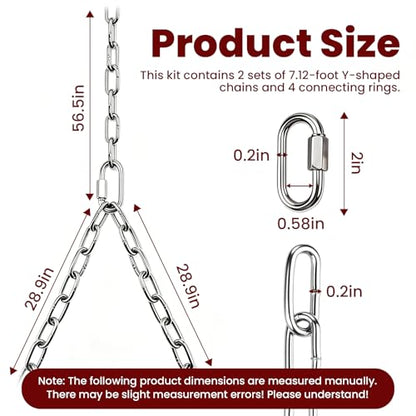 Heavy Duty Porch Swing Hanging Chain Kit, 2 Pack, Silver | 1500 Lbs Capacity, 7.1ft Rustproof Zinc-Plated Y-Chain Assemblies, 4 Quick Links Included, For Hammock Chairs, Punching Bags