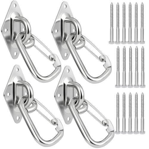 Heavy Duty Hammock Hooks Hanging Kit - Stainless Steel Pad Eye Hooks with Mounting Screws for Ceiling Wall Swing Anchor - 3600lbs Load Bearing Hardware for Indoor Outdoor TRX Gym DIY Projects