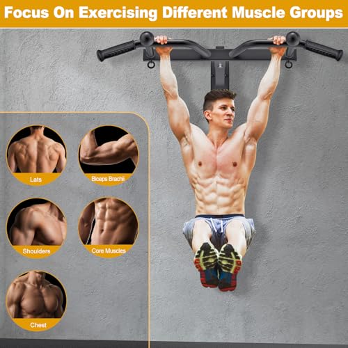 Kipika 48" Ceiling Mounted Pull Up Bar, Heavy Duty Multi-Grip Chin Up Bar,Mounted Pullup Bar, Adjustable Height, Pull Up Bands for Chin Ups & Body Stretching, Ideal for Home Gym and Strength Training - color: A: Pull-up Bar