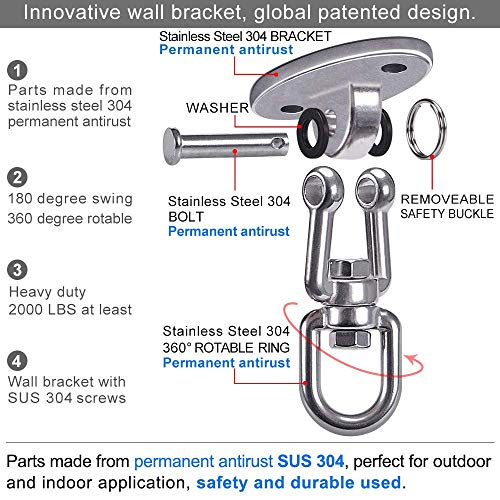 SELEWARE Ceiling Swing Mount Stainless Steel Swing Hangers Free Swivel Swing Hooks for Yoga Swing Indoor Outdoor Swing Set Porch Swing Chair Punching Heavy Bag 2000 lbs Capacity Each 2 Pack