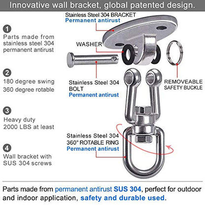 SELEWARE Ceiling Swing Mount Stainless Steel Swing Hangers Free Swivel Swing Hooks for Yoga Swing Indoor Outdoor Swing Set Porch Swing Chair Punching Heavy Bag 2000 lbs Capacity Each 2 Pack