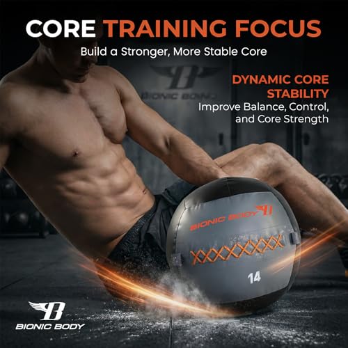 Bionic Body Soft Medicine Ball Weighted Slam Wall Ball for Cardio Workout and Core Training – Ideal for Squat, Lunge, and Partner Toss - style: 14LB