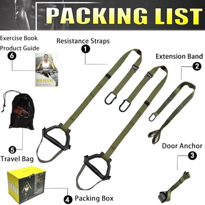 Bodyweight Resistance Training Straps, Complete Home Gym Fitness Trainer kit for Full-Body Workout, Included Door Anchor, Extension Strap, Fitness Guide