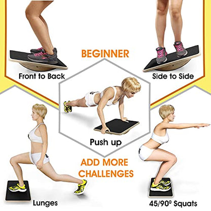 Yes4All 350LBS Professional Wooden Balance Board for Leg Workout, Anti-Slip Rocker Board, Wobble Board for Standing Desk