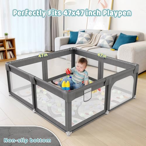 Palopalo 47x47 Foam Baby Floor Play Mat with Train Track Design - 0.8in Thick Cushioning Playmat for Safety, Non-Slip Playpen Mat for Infants & Toddlers, Perfect for Sensory & Motor Skill Development