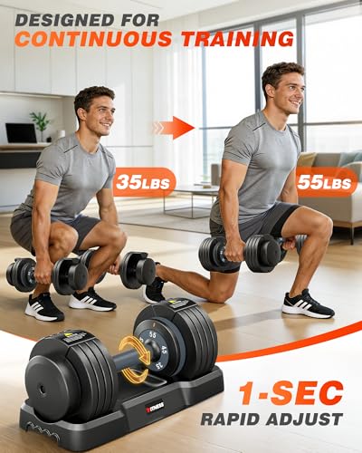 Adjustable Dumbbells Set of 2, 1 Hand Adjustable Weights Dumbbell Set and Workout Bench, 25/55/80lb Pair Weight Set For Home Gym Suit both Men and Women, Compact for Small Space Apartment Room - color: Classic-55lbs-Gray Dumbbells+Bench