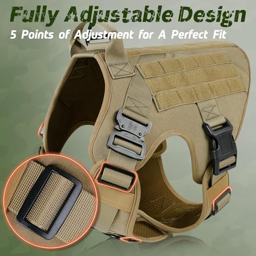rabbitgoo Tactical Dog Harness for Medium, Heavy Duty Military No Pull Vest - color: Brown, size: Medium
