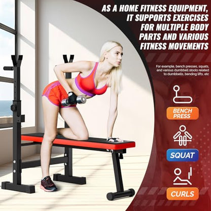 Benches Press Rack, Adjustable Weight Benches with Barbell Rack, Multi-Function Dip Station for Full Body Workout, Foldable Workout Benches for Home Gym, Weight Benches for Benches Press Sit
