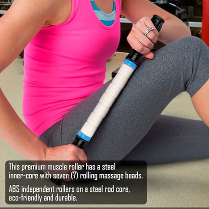 iGreely Portable Massage Roller Stick the Ultimate Muscle Roller 17 Inches Recommended By Physical Therapists Promotes Recovery Fast Relief for Cramps Soreness Tight Muscles-White