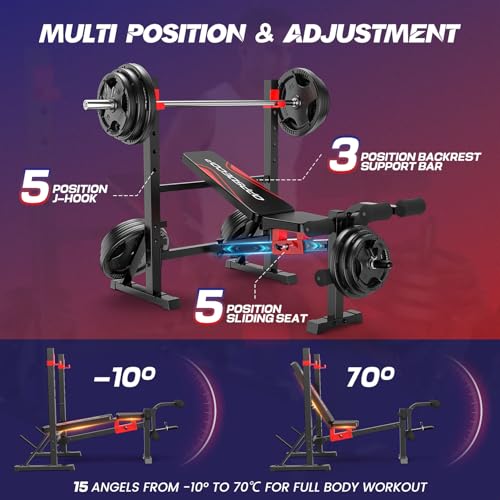 OPPSDECOR 900 LBS Weight Bench Set with Squat Rack, Adjustable Bench Press Set with Leg Extension and Leg Curl, Foldable Flat/Incline/Decline Workout Bench for Home Gym