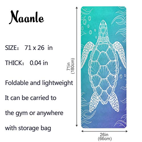 Naanle Sea Turtle Yoga Mat with Carrying Bag Set, Turtle Exercise Mat Foldable Non Slip Travel Lightweight Workout Rug for Home Gym Yoga Pilates Stretching Floor Fitness 71x26 in - color: White 03