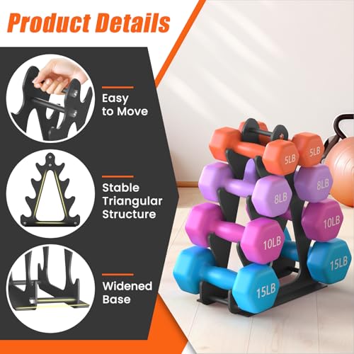 4-Tier Dumbbell Rack for 1-15 lb Weights, Holds 5 Pairs Space-Saving Sturdy A-Frame Stand for Home Gym, Weight Rack for Women's Dumbbell Set (Dumbbell Rack Stand Only)