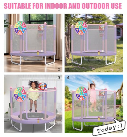 60" 6-in-1 Kids Trampoline, 5ft Mini Toddler Trampoline for Girls Boys - color: Purple&Pink 3- in-1