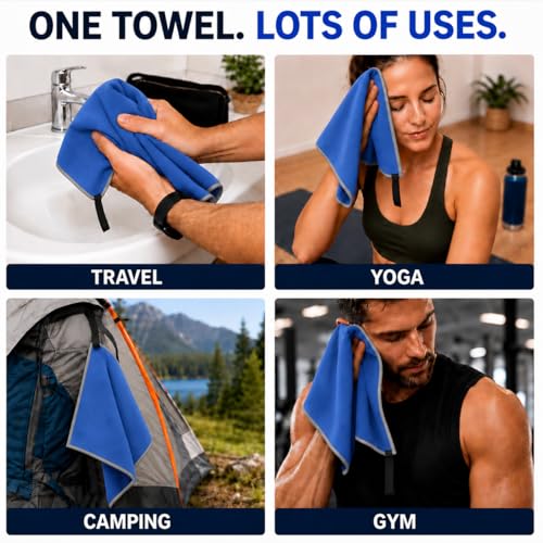 Backpacking Ultralight Quick Dry Microfiber Soft Fast Drying Hand and Face Towel Wash Cloth Camping Yoga Hiking Active Lifestyle Small (Blue, Small)