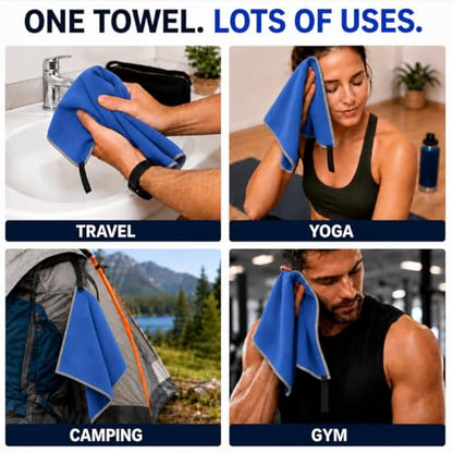 Backpacking Ultralight Quick Dry Microfiber Soft Fast Drying Hand and Face Towel Wash Cloth Camping Yoga Hiking Active Lifestyle Small (Blue, Small)