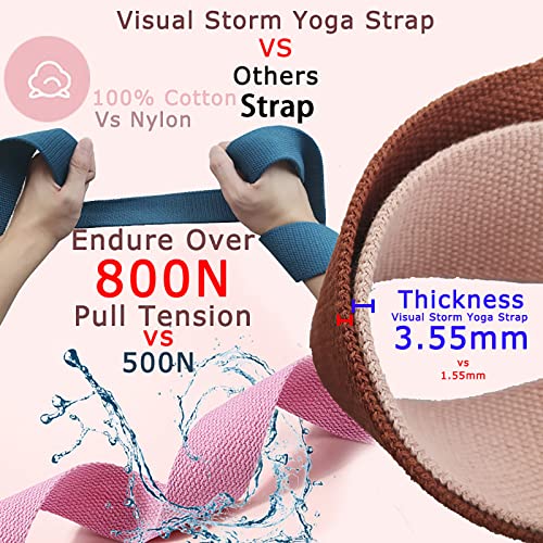 8ft 240g Super Thick Fitness Yoga Strap for Stretching, 3 Color Pure Cotton Durable Fitness Belt Bands Exercise Safe Adjustable D-Ring Buckle Gym Press Rope, Physical Therapy Tools - color: PINK