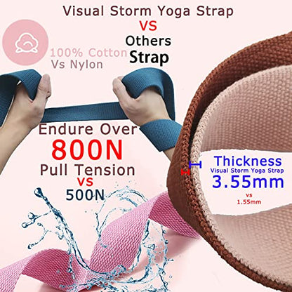 8ft 240g Super Thick Fitness Yoga Strap for Stretching, 3 Color Pure Cotton Durable Fitness Belt Bands Exercise Safe Adjustable D-Ring Buckle Gym Press Rope, Physical Therapy Tools - color: Brown