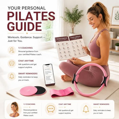 Pilates Kit for Women, Home Workout Equipment Set with Ring, Ball, Resistance Bands, Core Sliders & Ankle/Wrist Weights, Pilates Essentials Kit for Full Body Sculpt, Fat Burn & Beginners