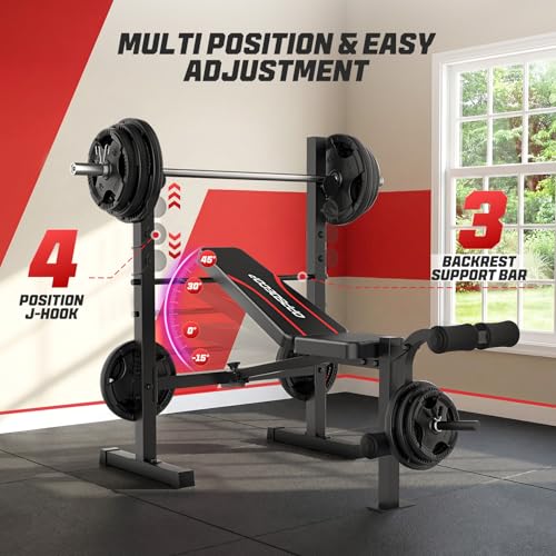 OPPSDECOR Weight Bench Set, Multi-Function Adjustable Bench Press with Squat Rack Leg Extension & Leg Curl Workout Bench Foldable Workout Bench Flat/Incline/Decline Upgrade Weight Benches for Home Gym