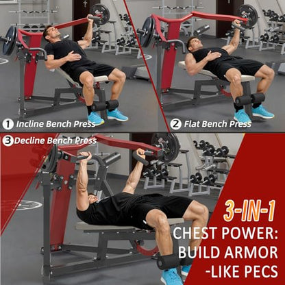 3-in-1 Adjustable Chest Press Machine, 1300LBS Bench Press Machine with Independent Converging Arms, Incline Decline Flat weight bench Home Gym Equipment