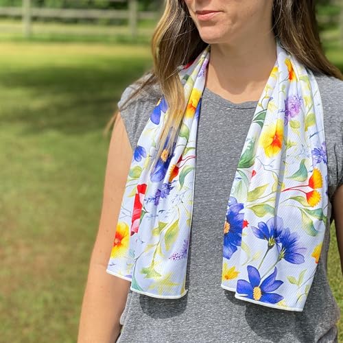 Extended Size Cooling Towel – Be Cool in Style - Heat Relief, Soft, Lightweight, Sun Protection, Easy Clean - Perfect for Biking, Hiking, Running, Yoga, Golf, Gardening - Summer Flower M - color: Summer Flower