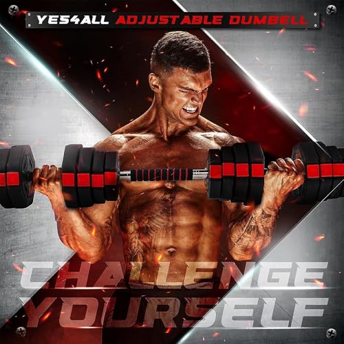 Yes4All Upgraded 44lbs/66lbs Pair Adjustable Weights Dumbbells Set, Free Weights Dumbbells Set with Connector, Cement Mixture