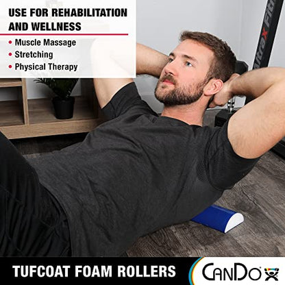 CanDo Premium TufCoat Blue Coated Half-Round Foam Rollers for Muscle Restoration, Massage Therapy, Rehabilitation, Sport Recovery and Physical Therapy for Home, Clinic and Gym - size: 4" X 36", style: Half Round