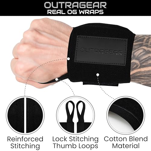 18" OG-Grade Wrist Wraps for Weightlifting – Heavy Duty Wrist Support with Thumb Loop & Lockdown Strap – Wrist Straps for Powerlifting, Bench Press & Gym Training - color: Shadow Black