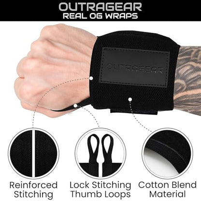 18" OG-Grade Wrist Wraps for Weightlifting – Heavy Duty Wrist Support with Thumb Loop & Lockdown Strap – Wrist Straps for Powerlifting, Bench Press & Gym Training - color: Shadow Black
