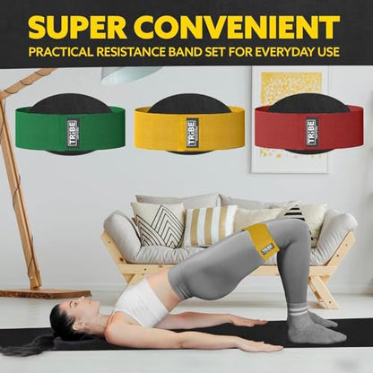 Tribe Lifting Resistance Bands for Working Out - 3 Pack Fabric Workout Bands for Women and Men - Booty Bands for Legs and Glute - Non Slip Exercise Bands Set for Squat Hip Thigh