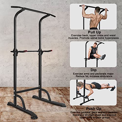Power Tower Dip Station - Heavy-Duty Adjustable Height (66.5"-82.7") | 330LBS Capacity | Foldable Space-Saving Design | Ergonomic Foam Padding | Multi-Function Home Gym for Pull-Ups, Dips, Push-Ups & Full-Body Workouts