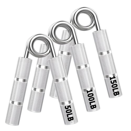 Silver Metal Hand Grip Set, 50LB-400LB No Slip Heavy-Duty Grip Strengthener Great Wrist & Forearm Hand Exerciser, Home Gym, Hand Gripper Grip Strength Trainer - color: Silver, size: 3Pack(50LB-150LB)