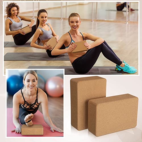 Junkin 6 Pack Cork Yoga Blocks, 9 x 6 x 3 Inches Non-slip & Anti-tilt Yoga Blocks for Supportive Stretching, Lightweight Gymnastic Cube Bricks for Exercise Pilates Workout Fitness Meditation Stability