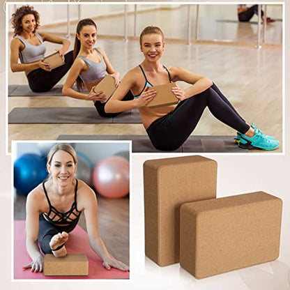 Junkin 6 Pack Cork Yoga Blocks, 9 x 6 x 3 Inches Non-slip & Anti-tilt Yoga Blocks for Supportive Stretching, Lightweight Gymnastic Cube Bricks for Exercise Pilates Workout Fitness Meditation Stability