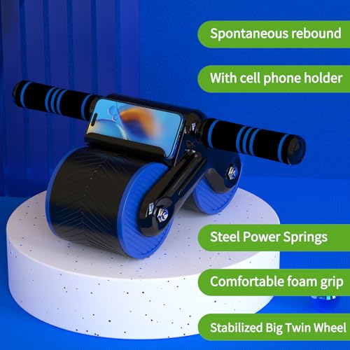 JJM Auto Rebound Exercise Roller Wheels - Ab Roller Fitness Equipment for Core Strength Training Home Gym Fitness Equipment with Kneeling Mat Accessories Exercise Roller Wheels for Men and Women