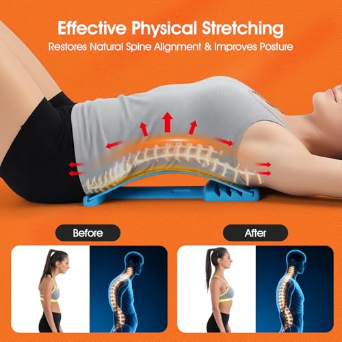 Premium Back Stretcher for Lower Back Pain Relief – 4-Level Adjustable Lumbar Support Board with Soft EVA Massage Strip – Durable & Portable Back Cracker to Release Tension and Reset Your Day (Blue)