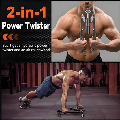 Chest Press Machine, Hydraulic Power Twister, Adjustable 22-440lbs, Hydraulic Power Arm Trainer Chest Workout, with AB Roller Wheels & Hooks, for Men Women