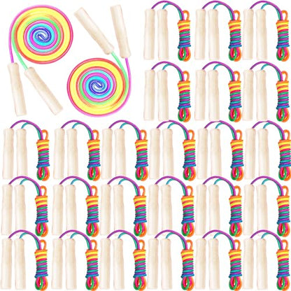 24 Pcs Jump Ropes Bulk 8.53 ft Rainbow Cotton Skipping Ropes with Wooden Handle for Exercise Physical Christian Charity Donation Operation Christmas Supplies