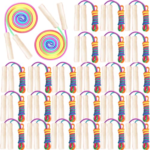 24 Pcs Jump Ropes Bulk 8.53 ft Rainbow Cotton Skipping Ropes with Wooden Handle for Exercise Physical Christian Charity Donation Operation Christmas Supplies