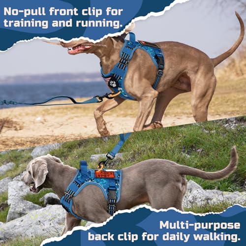 rabbitgoo Tactical Dog Harness for Large, No Pull Military Service Vest - color: Blue Camo, size: Large