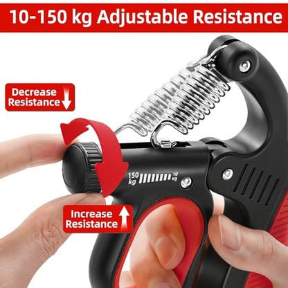 Grip Strength Trainer Adjustable 22-330 lbs with Electronic Counter, Hand Gripper Strengthener, Heavy Duty Forearm Strengthener, Wrist & Finger Exerciser for Grip Strength Training, Red