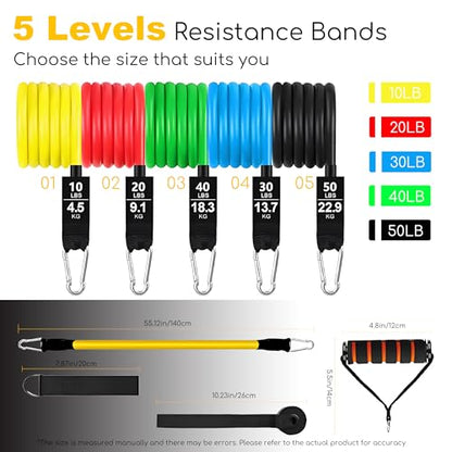 Resistance Bands, Exercise Bands Set with Door Anchor, Multi Point Door Anchor for Home Gym Equipment, Stackable up to 150LBS, for Strength Training, Physical Therapy, Full Body Workout