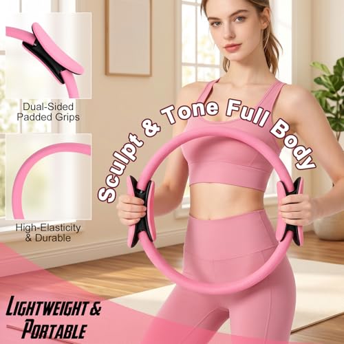 Pilates Set for Women, Pilates Kit for Home Workout Equipment with Pilates Ring, Ball, Resistance Bands, Sliders & Muscle Roller, All-in-One Pilates Starer Kit for Beginners, Full Body Toning