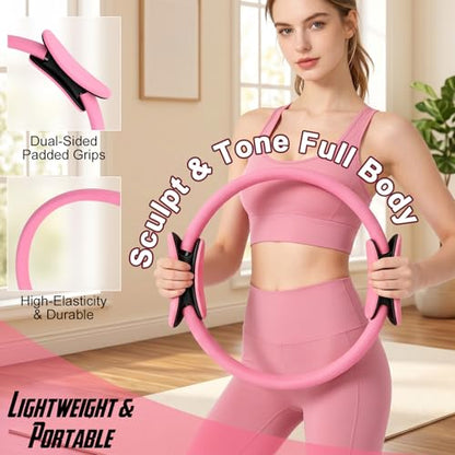 Pilates Set for Women, Pilates Kit for Home Workout Equipment with Pilates Ring, Ball, Resistance Bands, Sliders & Muscle Roller, All-in-One Pilates Starer Kit for Beginners, Full Body Toning