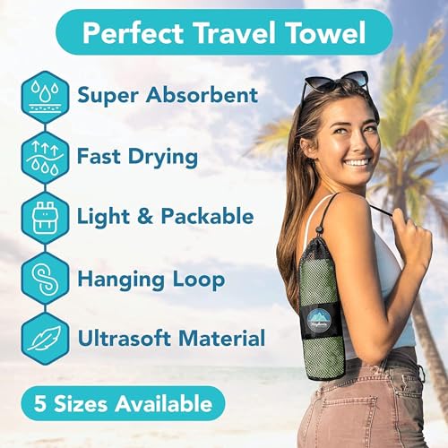 Youphoria Microfiber Travel Towel Fast Drying Lightweight - Quick Dry Towel for Camping, Beach, Backpacking, Hiking & Sport - color: Army Green, style: 28" x 56" (Medium)