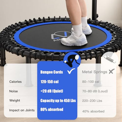ANCHEER Trampoline, 40" Mini Rebounder Trampoline for Adults/Kids with 4 Level Adjustable Foam Handle,Bungees Fitness Trampoline Indoor/Outdoor, 400LBS Exercise Trampoline for Home, Garden, and Gym